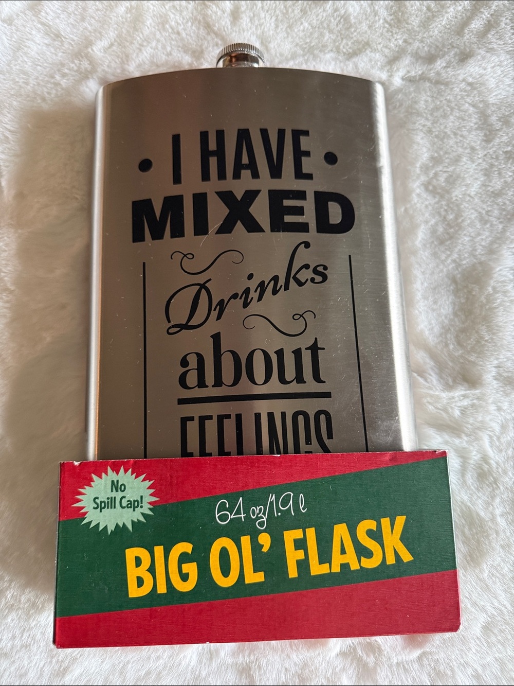 New 64 oz Stainless Steel Flask - "I Have Mixed Drinks About Feelings"